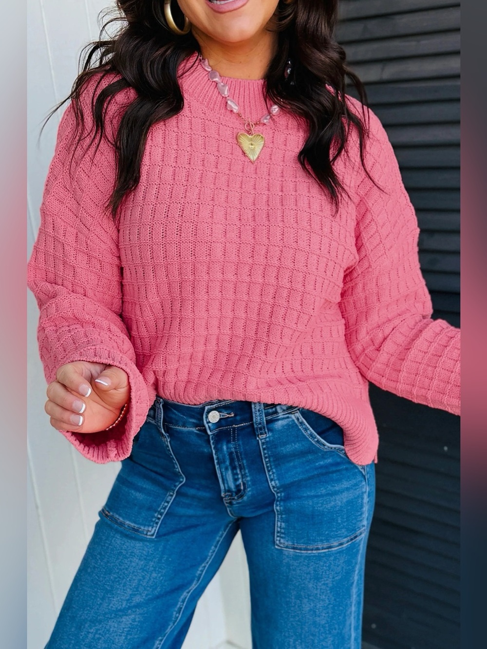 Drop Shoulder Long Sleeve Knit Regular Fit Sweater